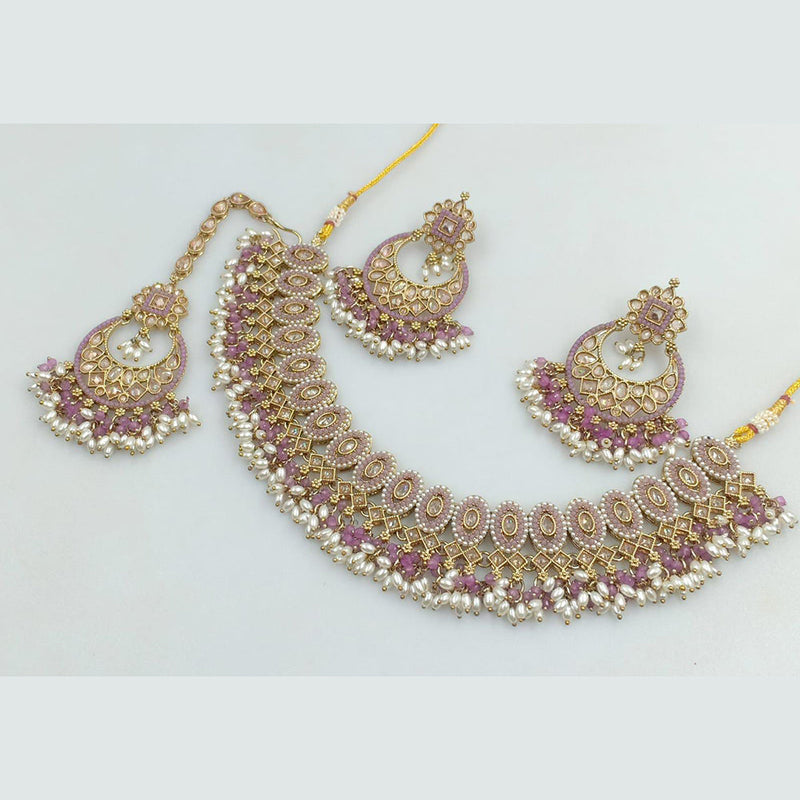 Rani Sati Jewels Gold Plated Crystal Stone And Pearls Necklace Set