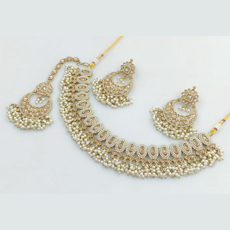 Rani Sati Jewels Gold Plated Crystal Stone And Pearls Necklace Set