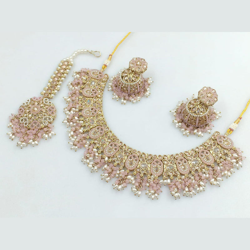 Rani Sati Jewels Gold Plated Crystal Stone And Pearls Necklace Set