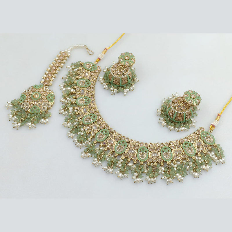 Rani Sati Jewels Gold Plated Crystal Stone And Pearls Necklace Set