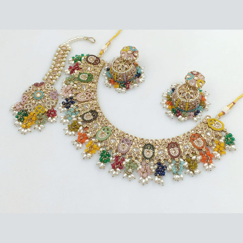 Rani Sati Jewels Gold Plated Crystal Stone And Pearls Necklace Set