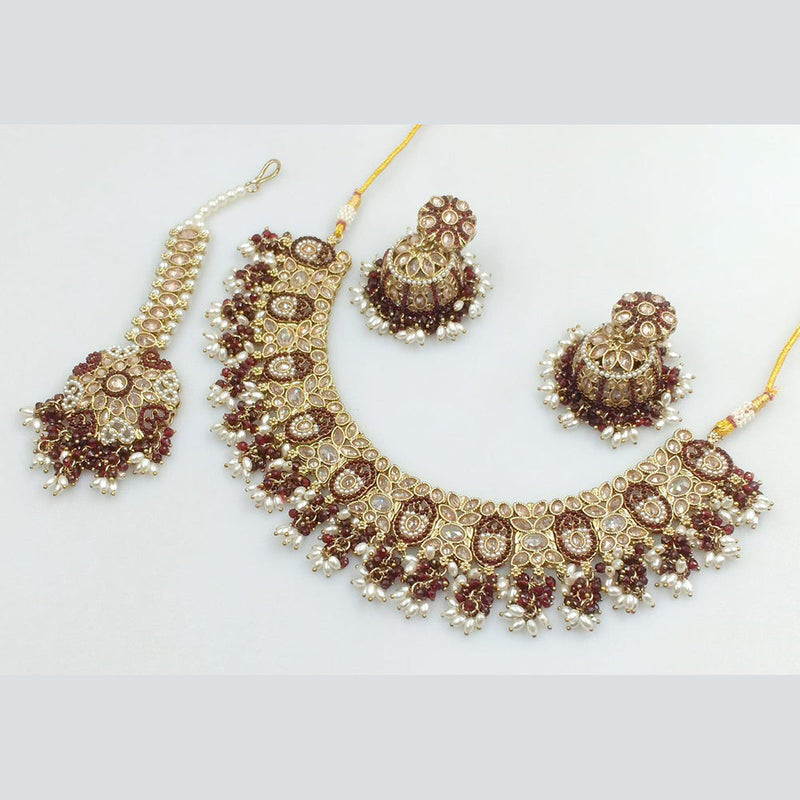 Rani Sati Jewels Gold Plated Crystal Stone And Pearls Necklace Set