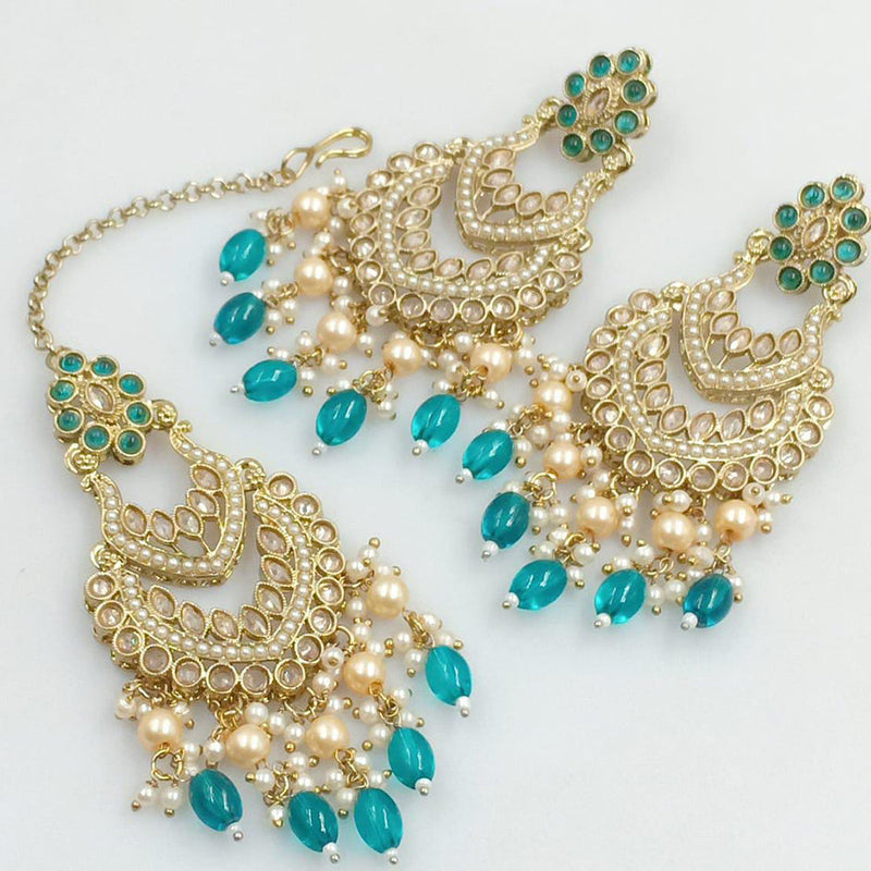 Rani Sati Jewels Gold Plated Crystal Stone And Pearls Dangler Earrings With Maangtikka