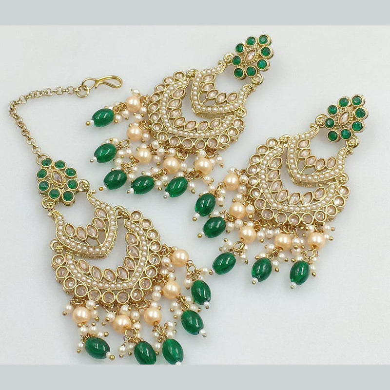 Rani Sati Jewels Gold Plated Crystal Stone And Pearls Dangler Earrings With Maangtikka