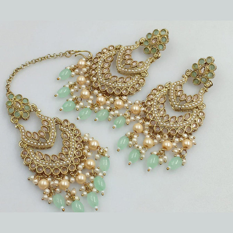 Rani Sati Jewels Gold Plated Crystal Stone And Pearls Dangler Earrings With Maangtikka