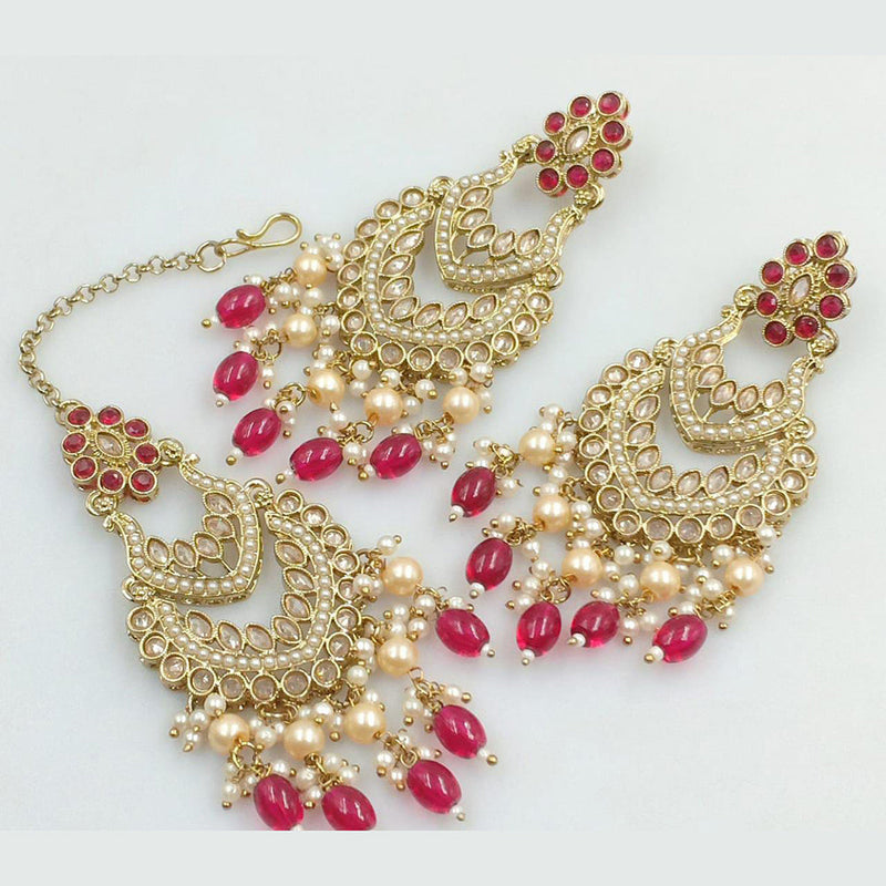 Rani Sati Jewels Gold Plated Crystal Stone And Pearls Dangler Earrings With Maangtikka