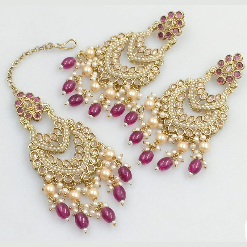 Rani Sati Jewels Gold Plated Crystal Stone And Pearls Dangler Earrings With Maangtikka