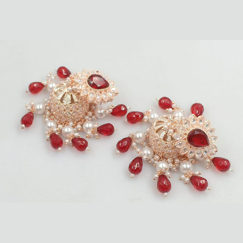 Rani Sati Jewels Rose Gold Plated Crystal Stone And Beads Jhumki