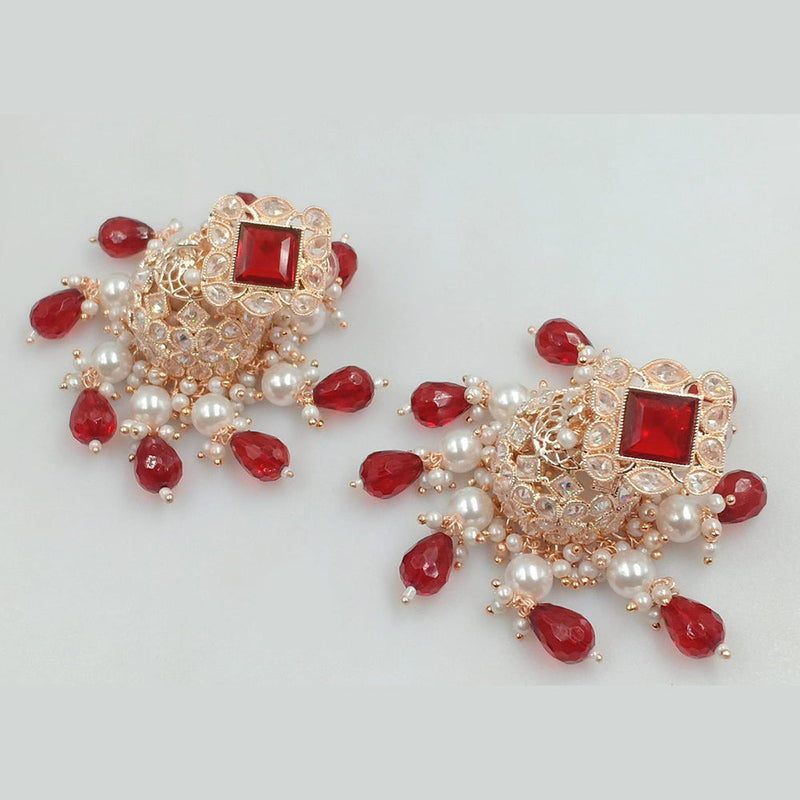 Rani Sati Jewels Rose Gold Plated Crystal Stone And Beads Jhumki