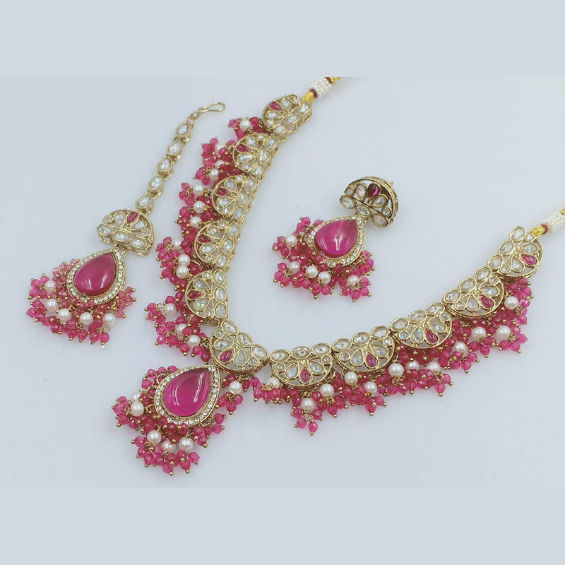 Rani Sati Jewels Gold Plated Crystal Stone And Pearls Necklace Set