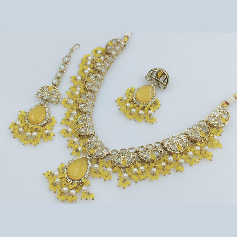 Rani Sati Jewels Gold Plated Crystal Stone And Pearls Necklace Set