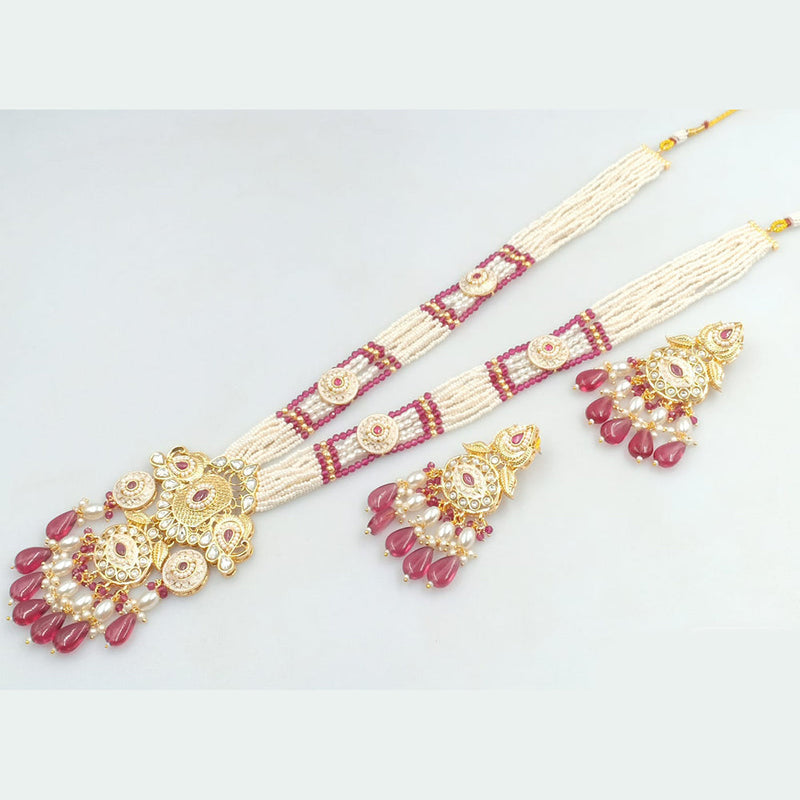 Rani Sati Jewels Gold Plated Kundan Stone Meenakari And Pearls Long Necklace Set