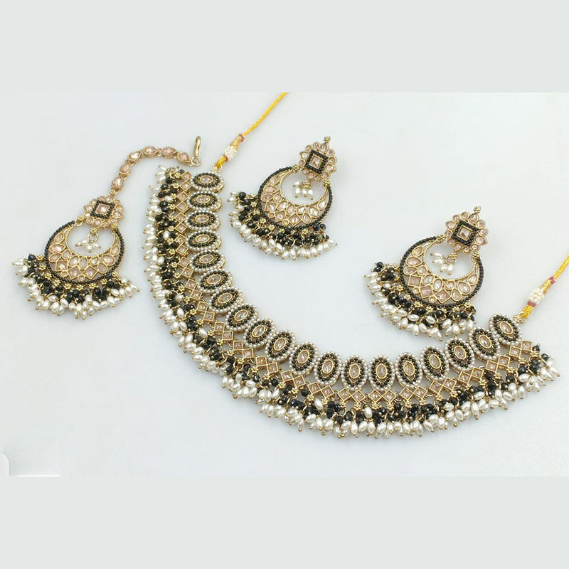 Rani Sati Jewels Gold Plated Crystal Stone And Pearls Necklace Set