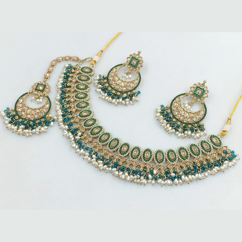 Rani Sati Jewels Gold Plated Crystal Stone And Pearls Necklace Set