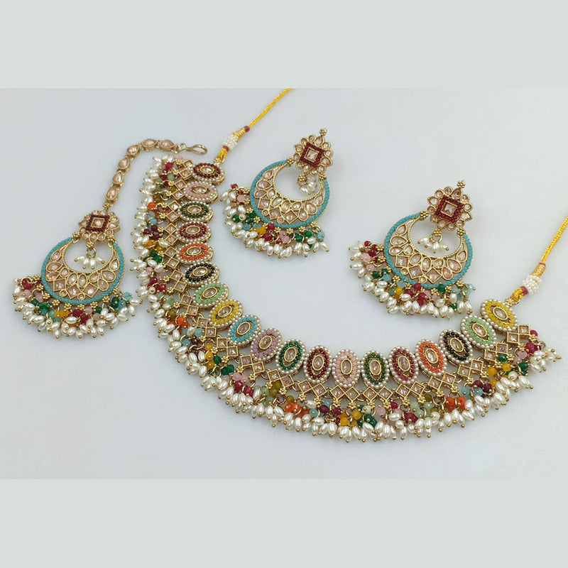 Rani Sati Jewels Gold Plated Crystal Stone And Pearls Necklace Set