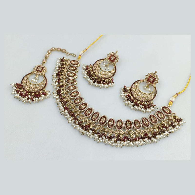 Rani Sati Jewels Gold Plated Crystal Stone And Pearls Necklace Set