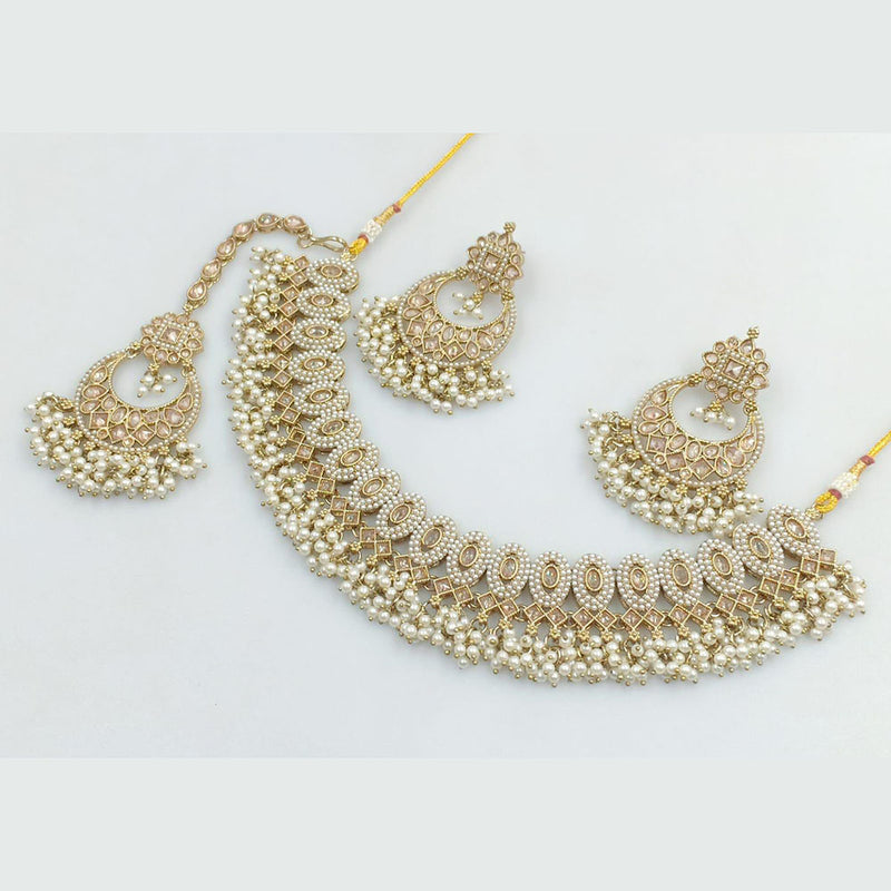 Rani Sati Jewels Gold Plated Crystal Stone And Pearls Necklace Set