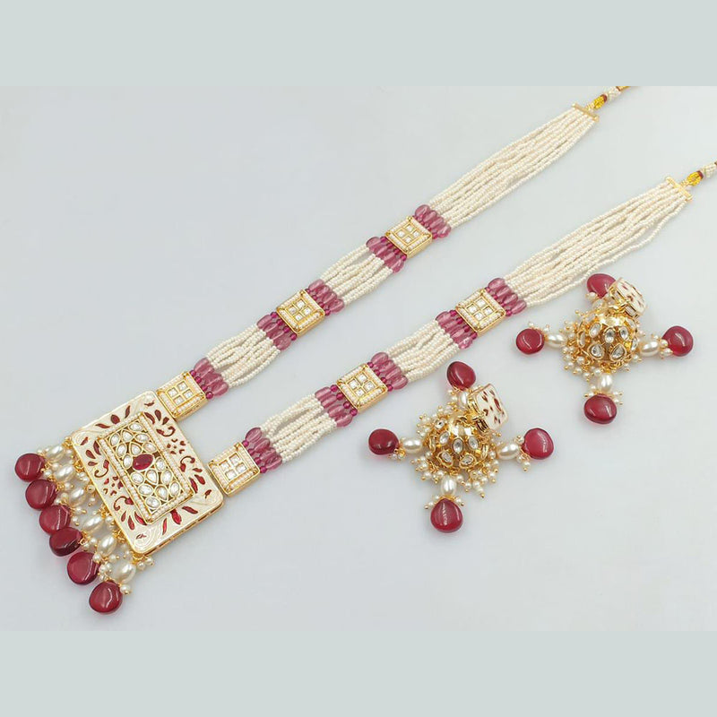 Rani Sati Jewels Gold Plated Kundan Stone And Pearls Long Necklace Set