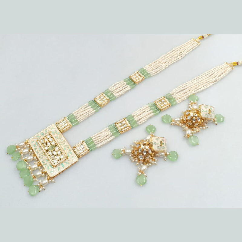 Rani Sati Jewels Gold Plated Kundan Stone And Pearls Long Necklace Set