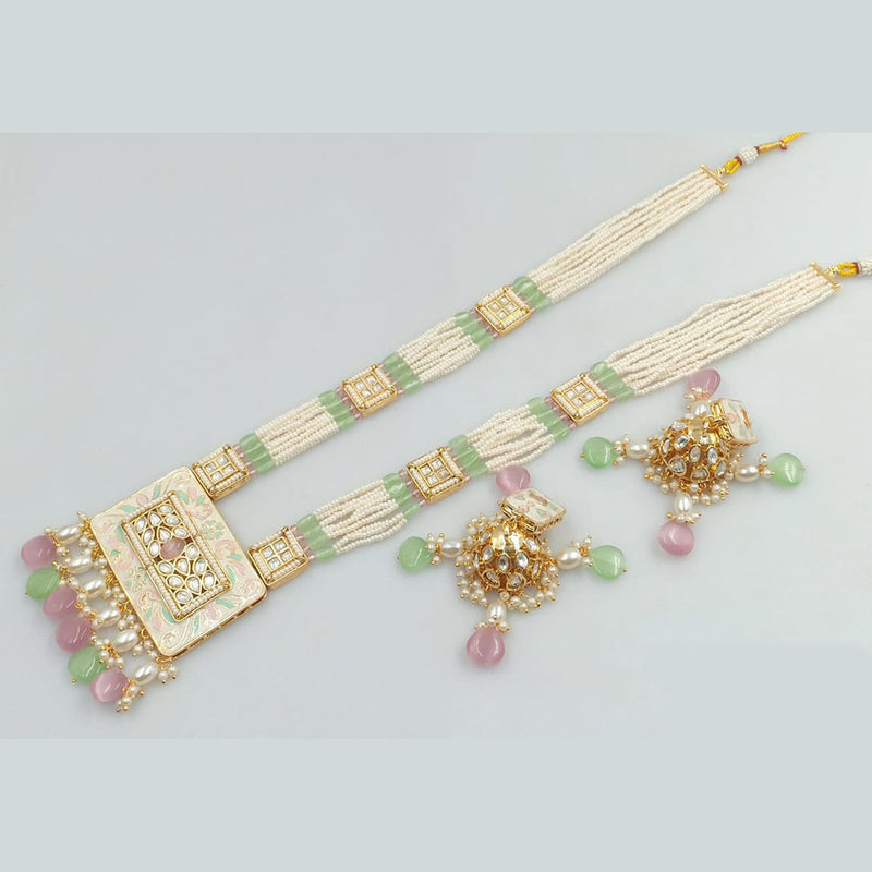 Rani Sati Jewels Gold Plated Kundan Stone And Pearls Long Necklace Set