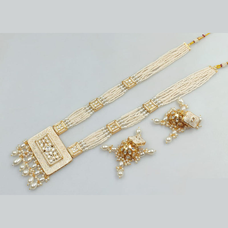 Rani Sati Jewels Gold Plated Kundan Stone And Pearls Long Necklace Set