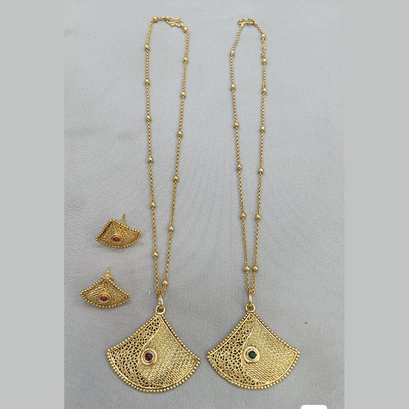 Rani Sati Jewels Gold Plated Pota Stone Chain Pendant Set