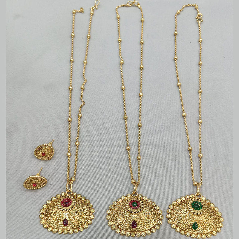 Rani Sati Jewels Gold Plated Pota Stone Chain Pendant Set