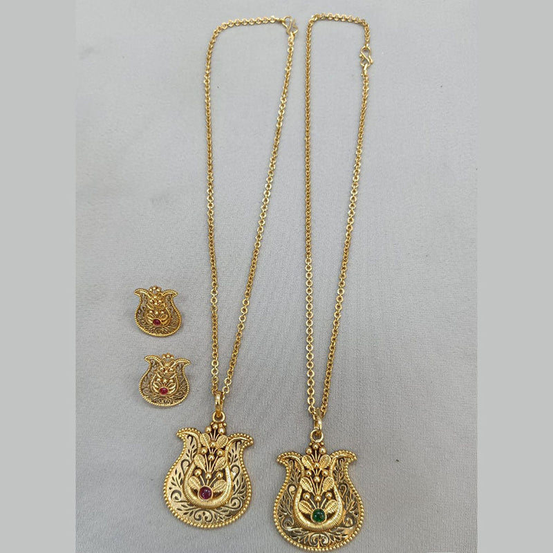 Rani Sati Jewels Gold Plated Pota Stone Chain Pendant Set