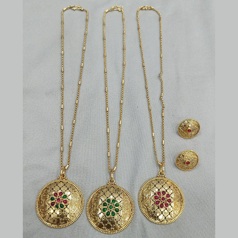 Rani Sati Jewels Gold Plated Pota Stone Chain Pendant Set