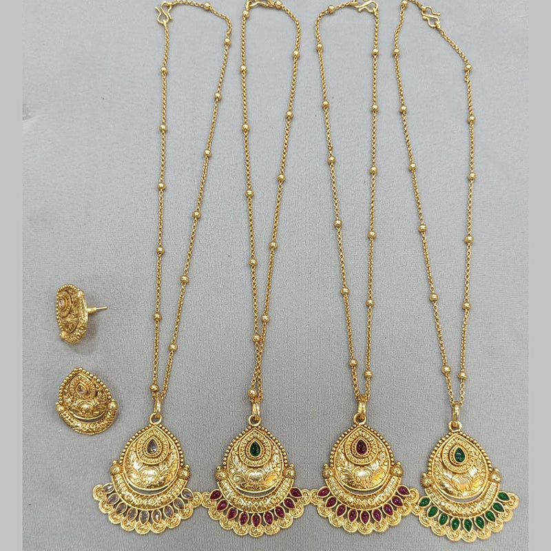 Rani Sati Jewels Gold Plated Pota Stone Chain Pendant Set