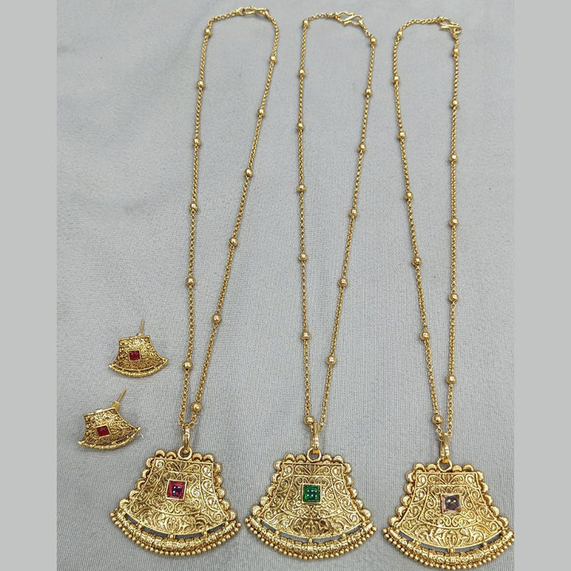 Rani Sati Jewels Gold Plated Pota Stone Chain Pendant Set