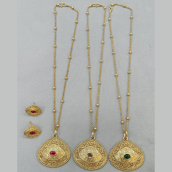 Rani Sati Jewels Gold Plated Pota Stone Chain Pendant Set