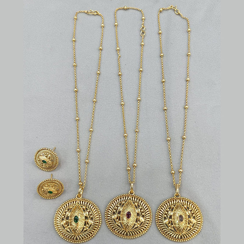 Rani Sati Jewels Gold Plated Pota Stone Chain Pendant Set