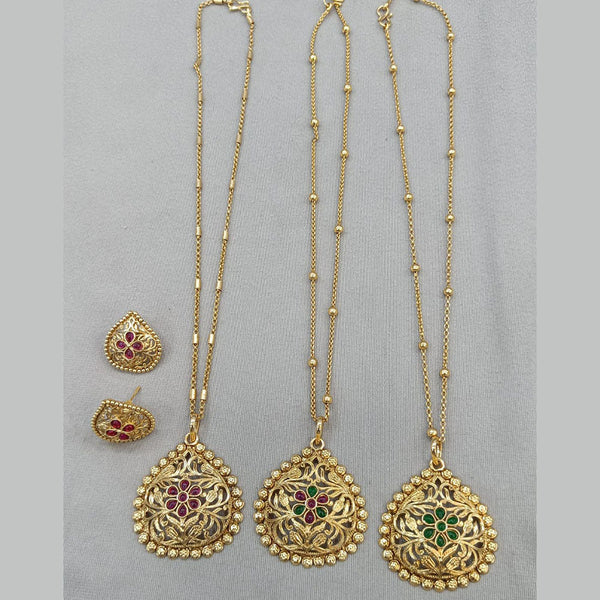 Rani Sati Jewels Gold Plated Pota Stone Chain Pendant Set