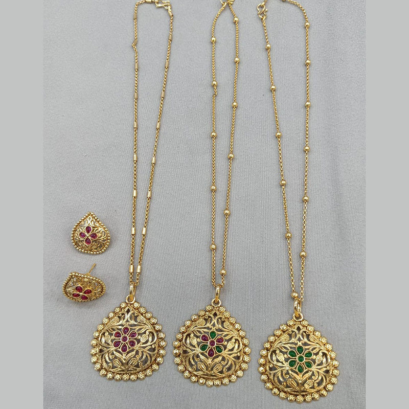 Rani Sati Jewels Gold Plated Pota Stone Chain Pendant Set