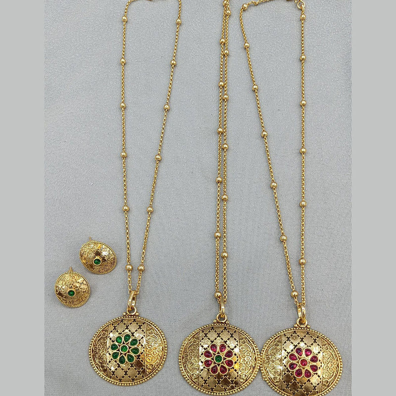 Rani Sati Jewels Gold Plated Pota Stone Chain Pendant Set