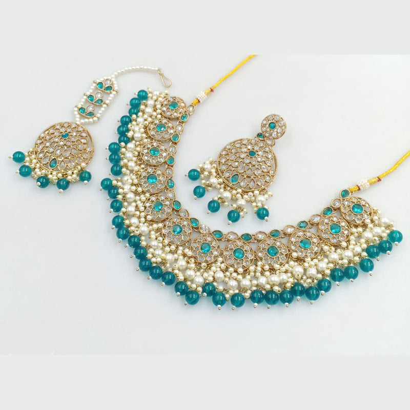 Rani Sati Jewels Gold Plated Crystal Stone And Beads Necklace Set