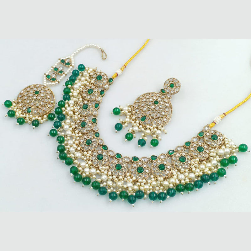 Rani Sati Jewels Gold Plated Crystal Stone And Beads Necklace Set