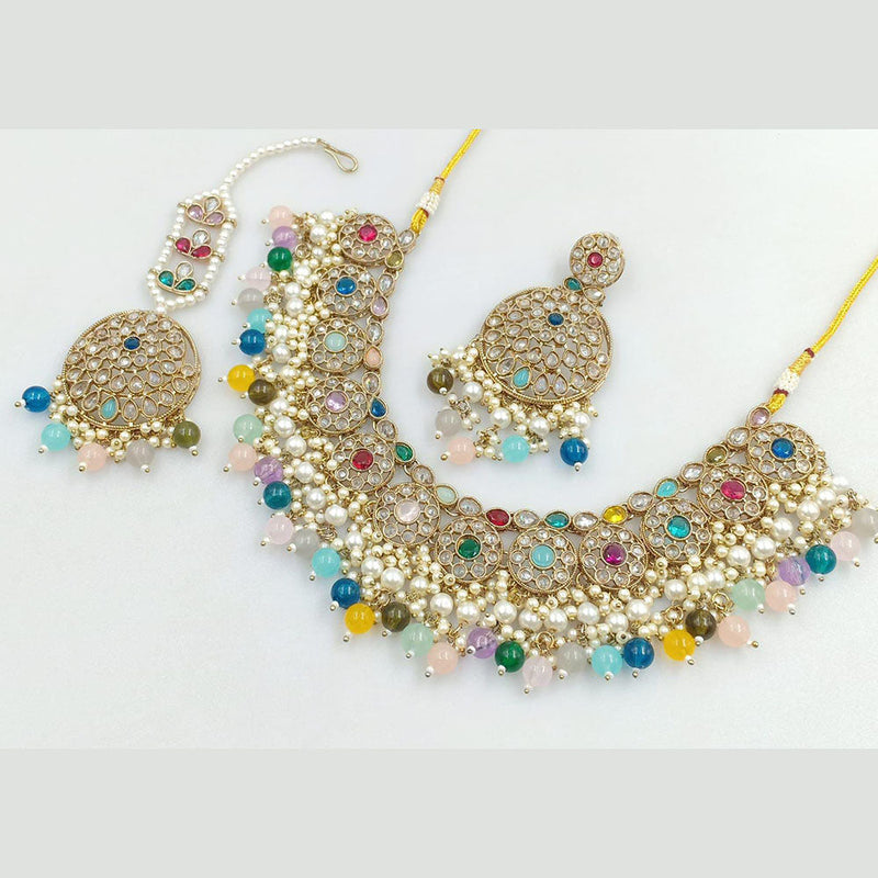 Rani Sati Jewels Gold Plated Crystal Stone And Beads Necklace Set