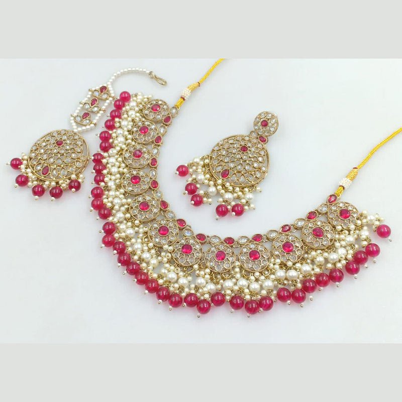 Rani Sati Jewels Gold Plated Crystal Stone And Beads Necklace Set