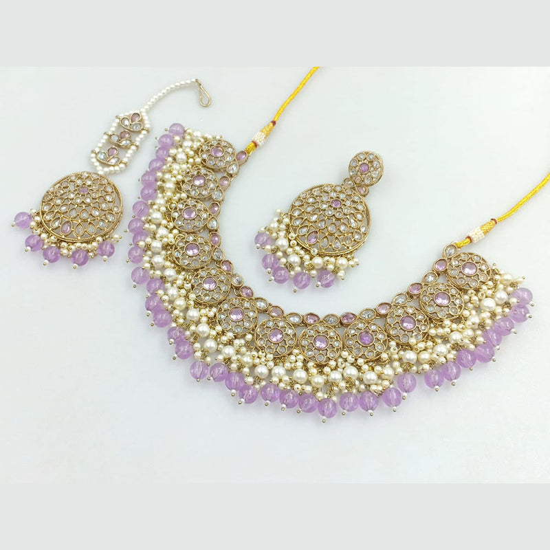 Rani Sati Jewels Gold Plated Crystal Stone And Beads Necklace Set