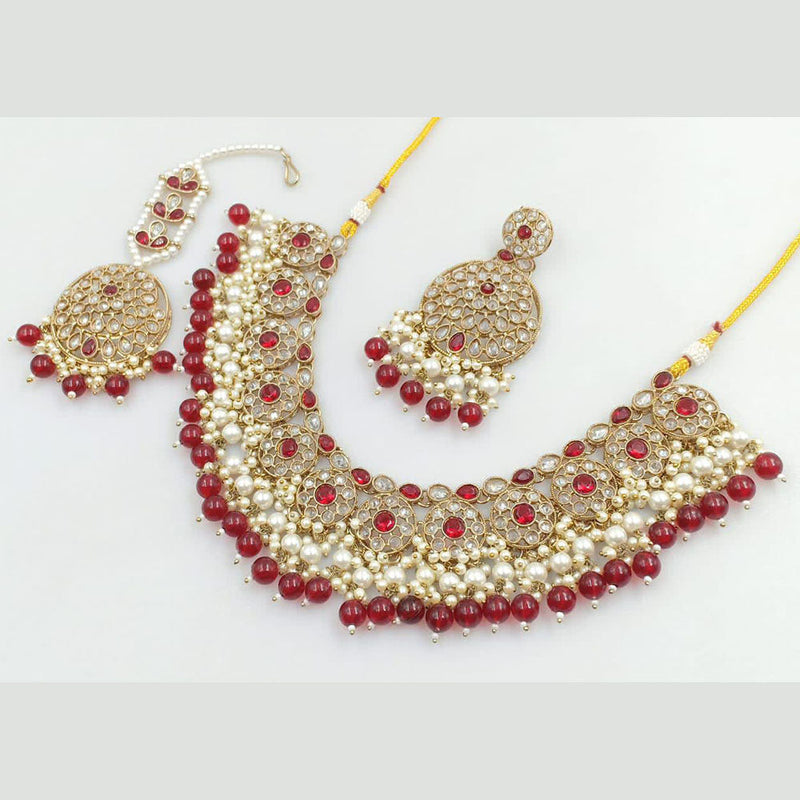 Rani Sati Jewels Gold Plated Crystal Stone And Beads Necklace Set