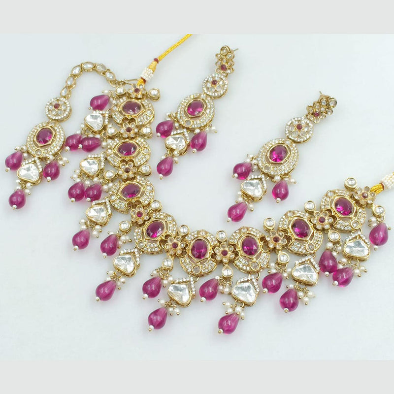 Rani Sati Jewels Gold Plated Crystal Stone And Beads Necklace Set