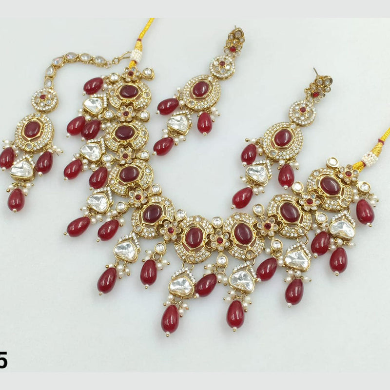 Rani Sati Jewels Gold Plated Crystal Stone And Beads Necklace Set