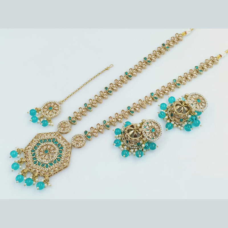 Rani Sati Jewels Gold Plated Crystal Stone And Beads Long Necklace Set