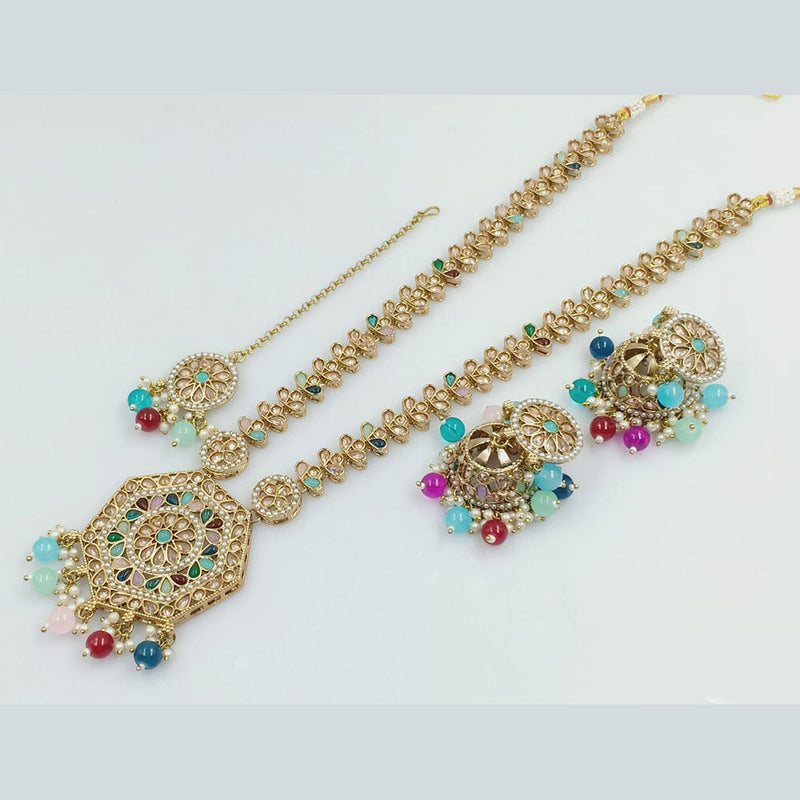 Rani Sati Jewels Gold Plated Crystal Stone And Beads Long Necklace Set