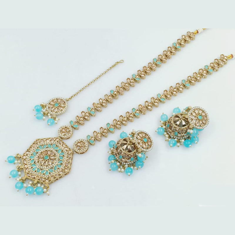 Rani Sati Jewels Gold Plated Crystal Stone And Beads Long Necklace Set