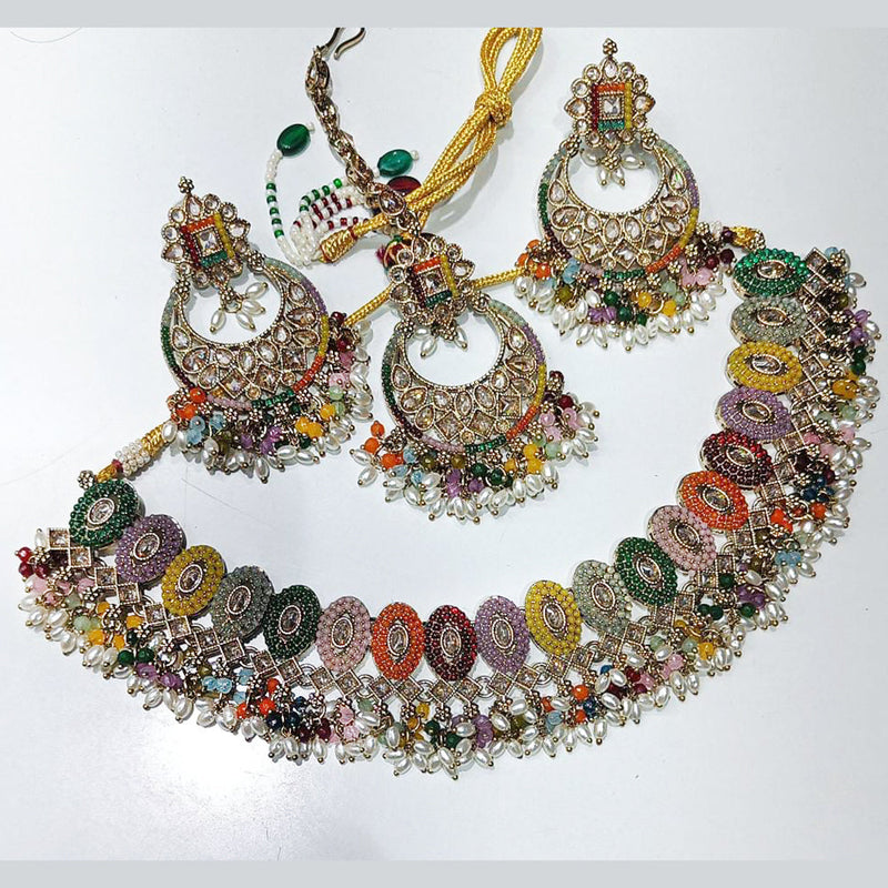 Rani Sati Jewels Gold Plated Crystal Stone And Pearls Necklace Set