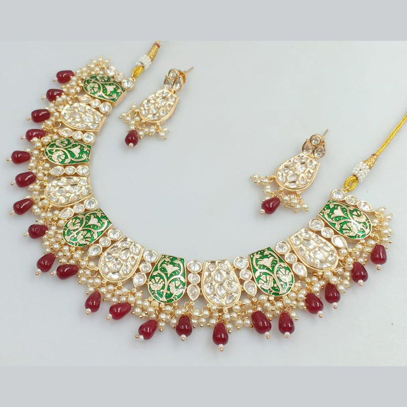 Rani Sati Jewels Gold Plated Kundan Stone And Beads Meenakari Necklace Set