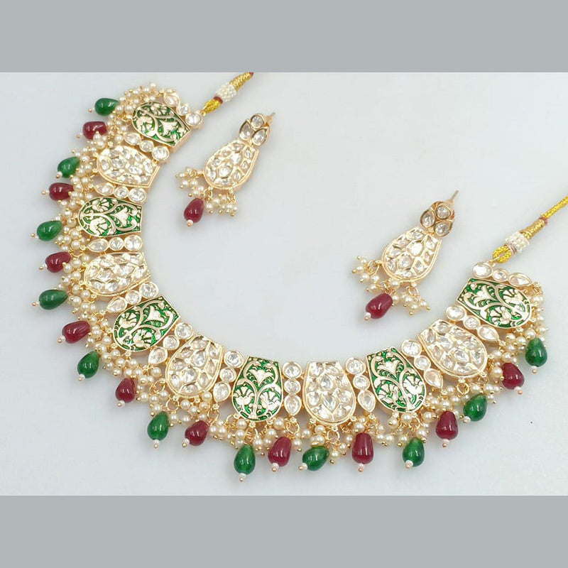 Rani Sati Jewels Gold Plated Kundan Stone And Beads Meenakari Necklace Set